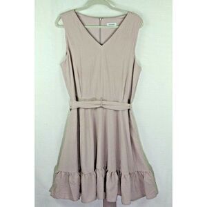 Calvin Klein Dress Fit & Flare Pink Crinkle Ruffle Bohemian Sleeveless Womens 14